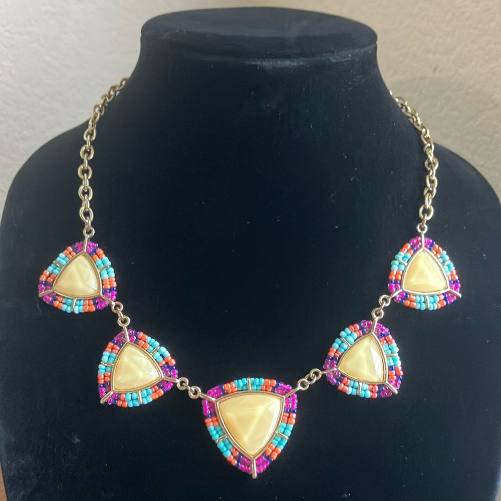 Colorful Beaded Fashion Necklace with Golden Accents‎